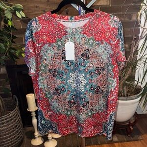 Women's Paisley Print Top - Red and Blue